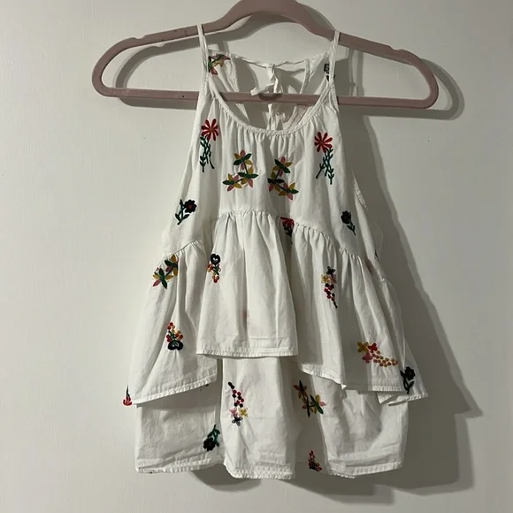 Zara Embroidered Floral White Tiered Tank Top Small - Picture 2 of 4